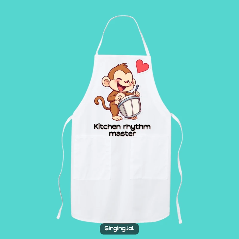 Funny Monkey Drummer Apron: Cook with Rhythm, Whimsical Funny Gift!