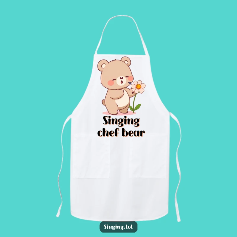 Funny Bear Singing Flower Apron - Cook to Nature's Tune