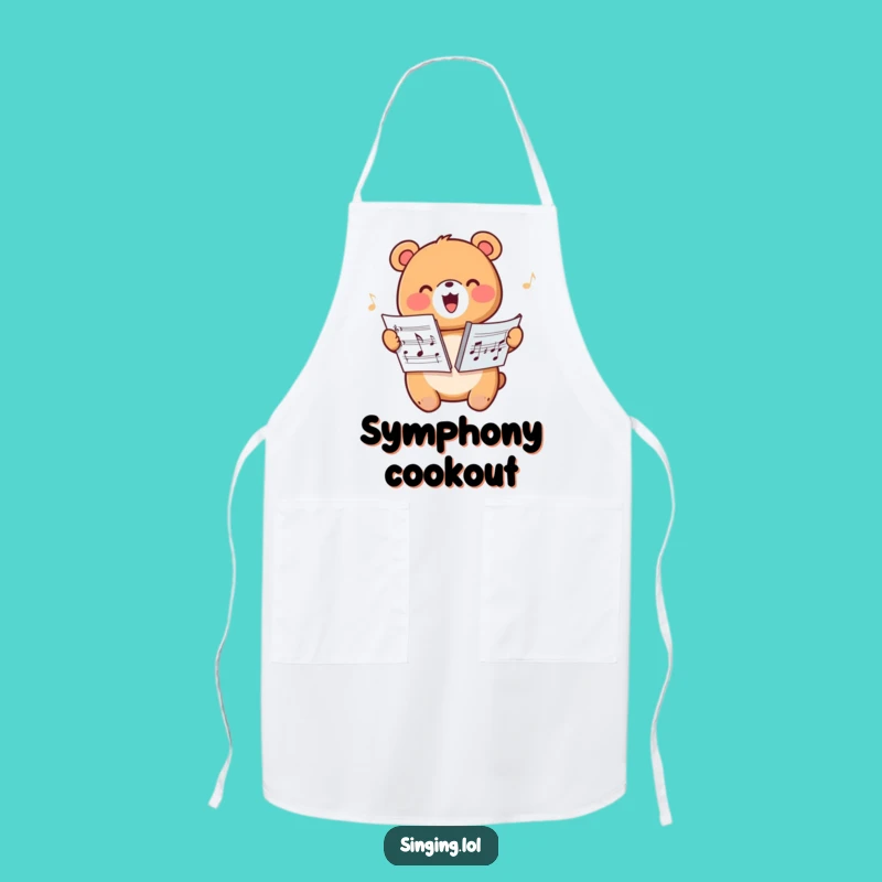 Funny Happy Bear Harmonizing Apron - Kitchen Music & Chef Gift
