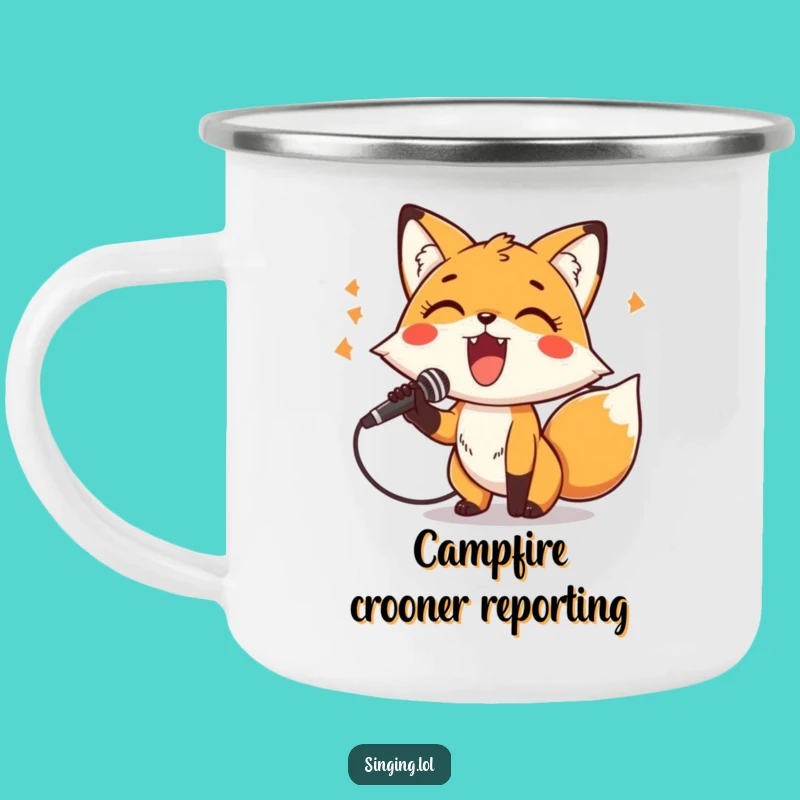 Adventure-Ready Funny Fox Singer Camping Mug: Campfire Concert Star