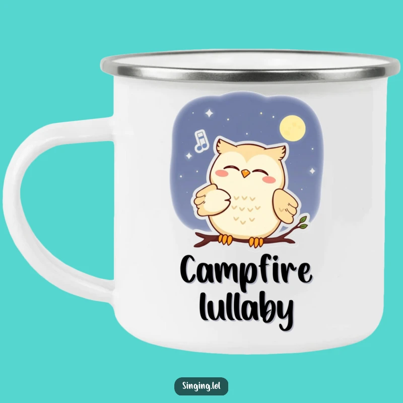 Adventure-Ready Funny Owl Serenade Camping Mug - Night Sky Melodies