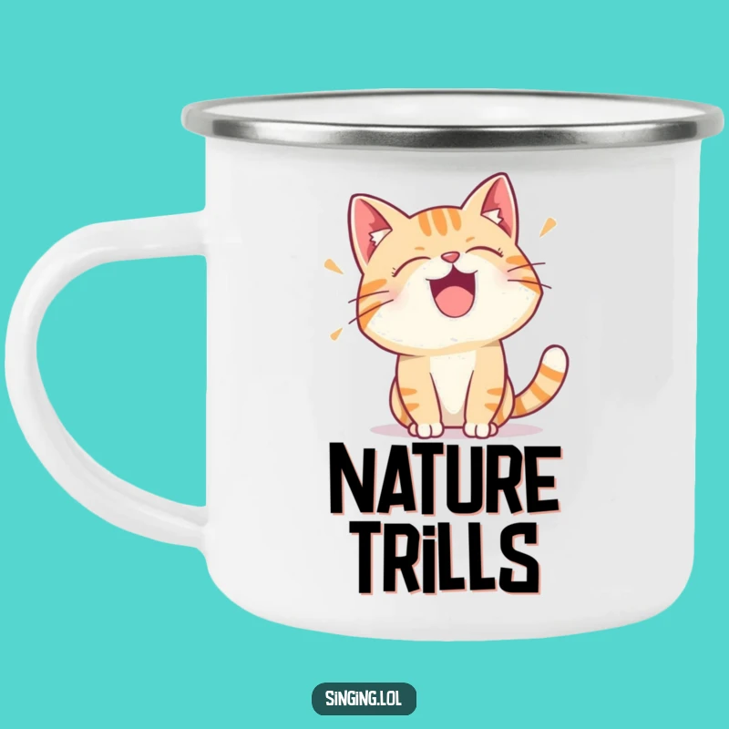 Funny Cat Trill Camping Mug - Feline Tunes for Outdoor Adventures