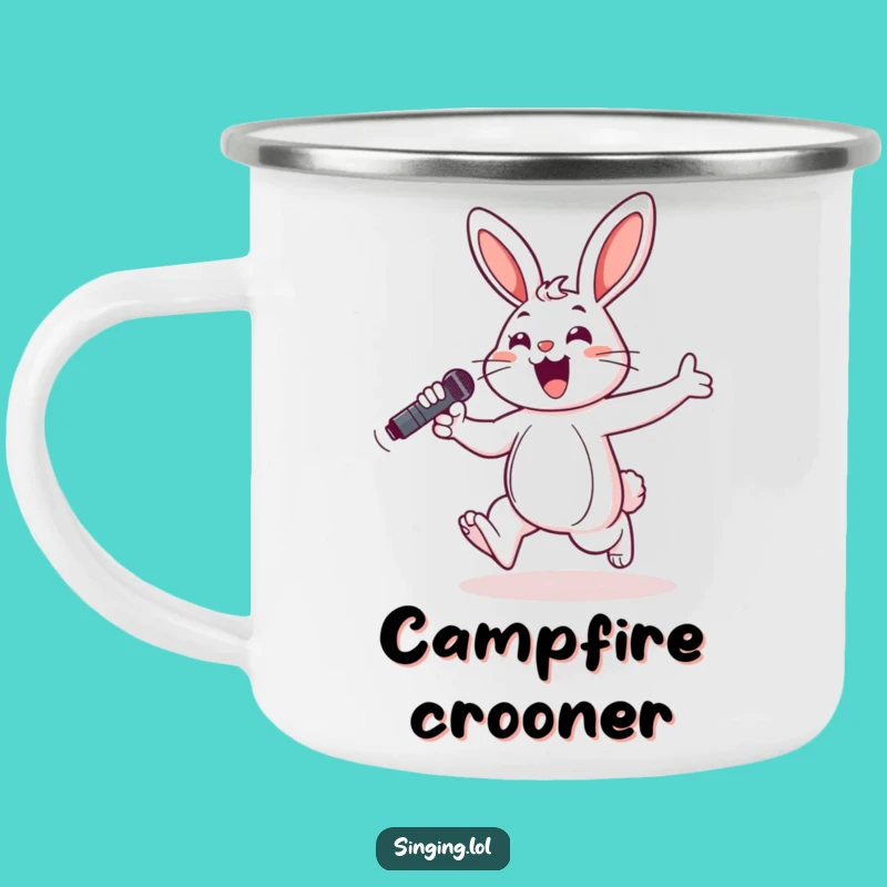 Funny Cheerful Bunny Singer Camping Mug - Campfire Karaoke Ready