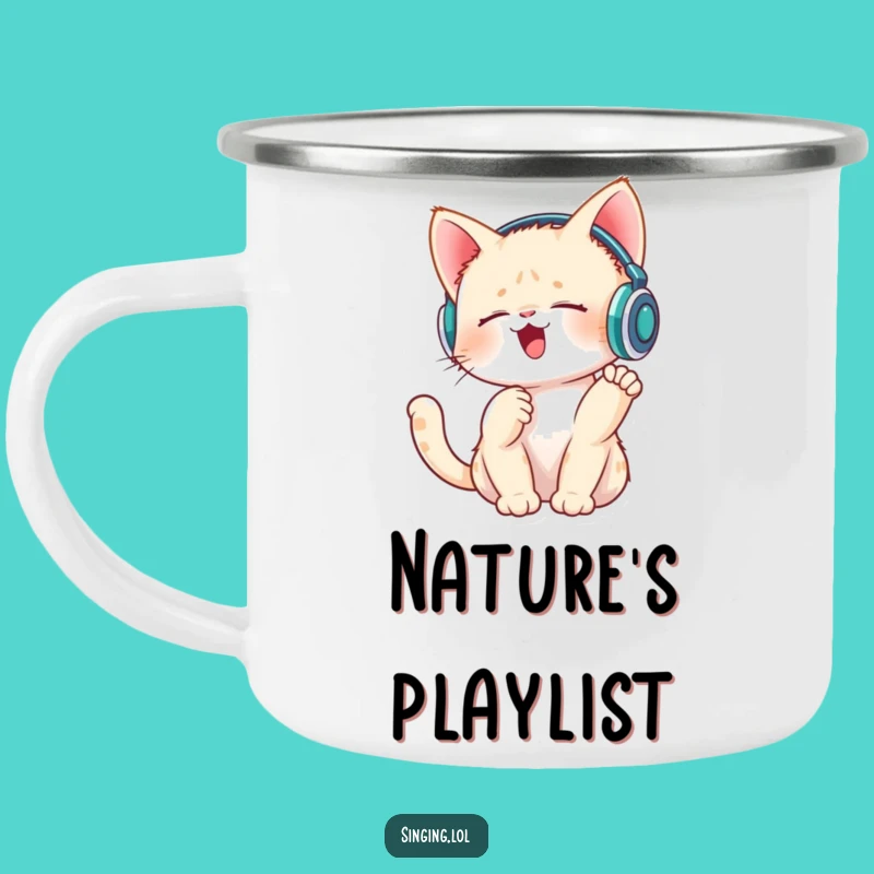 Funny Singing Kitten Camping Mug - Adorable Music Enamel, Perfect Outdoor Funny Gift!