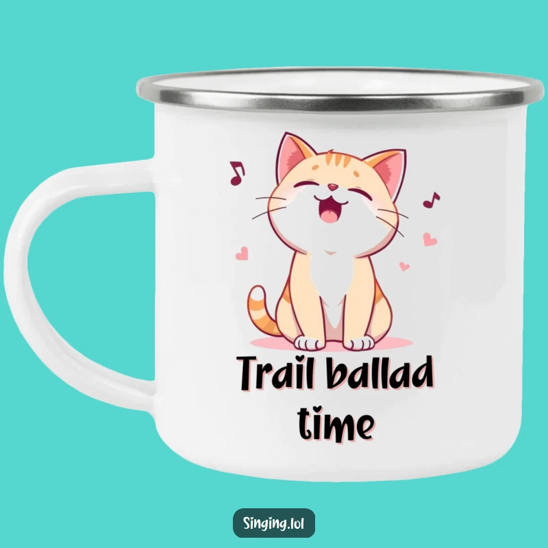 Funny Giggling Cat Ballad Camping Mug - Outdoor Coffee Fun Gift