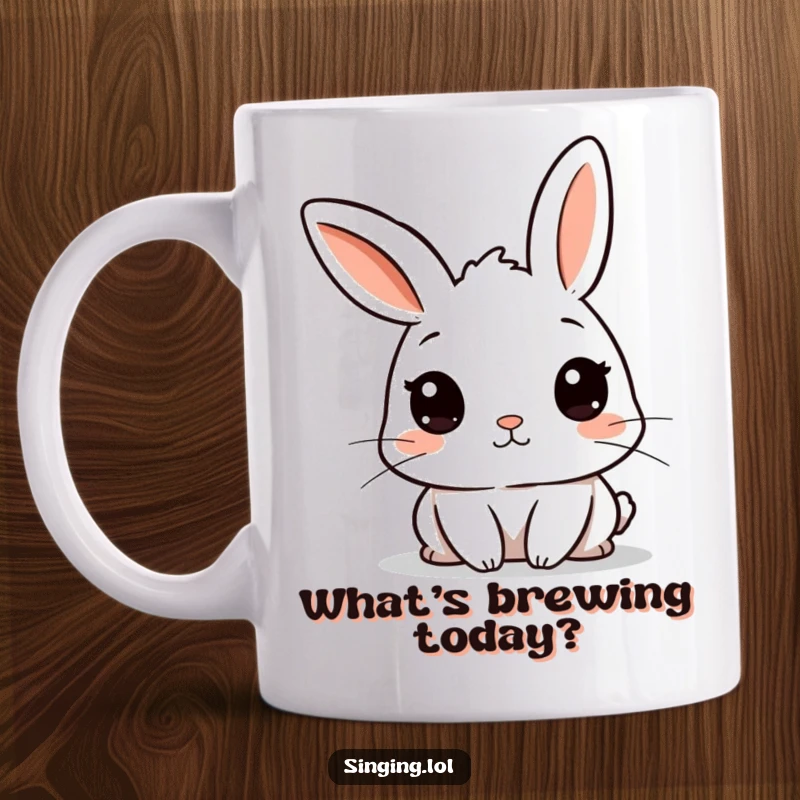 Funny mug featuring a curious rabbit character with its ears twitching attentively, capturing a moment of keen listening.