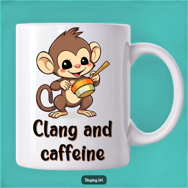 Funny Monkey Playing Cymbals Mug - Energetic Character, Hilarious Gift