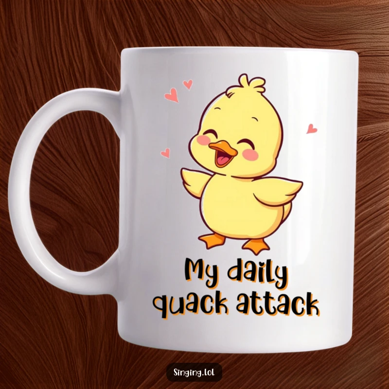 Funny mug featuring a joyful duckling character quacking with infectious laughter and rhythmic glee, guaranteed to brighten your day.