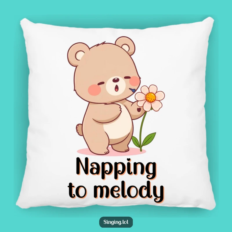 Funny Bear Singing Flower Pillow - Cozy Comfort & Forest Vibes