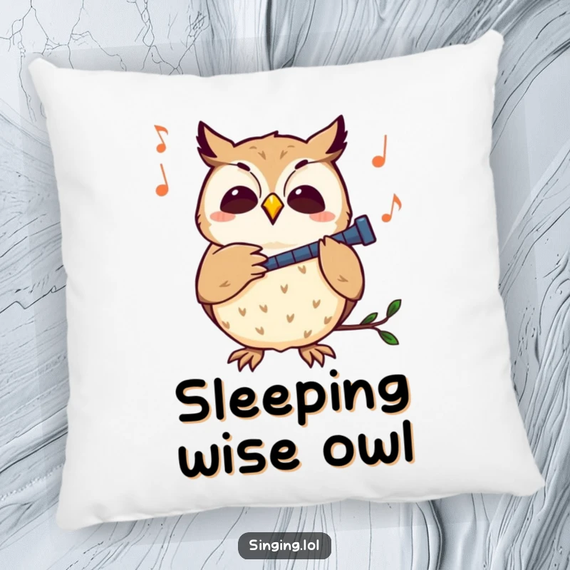 Funny owl pillow featuring a curious owl character hooting softly to a melody, designed for ultimate comfort and charm.