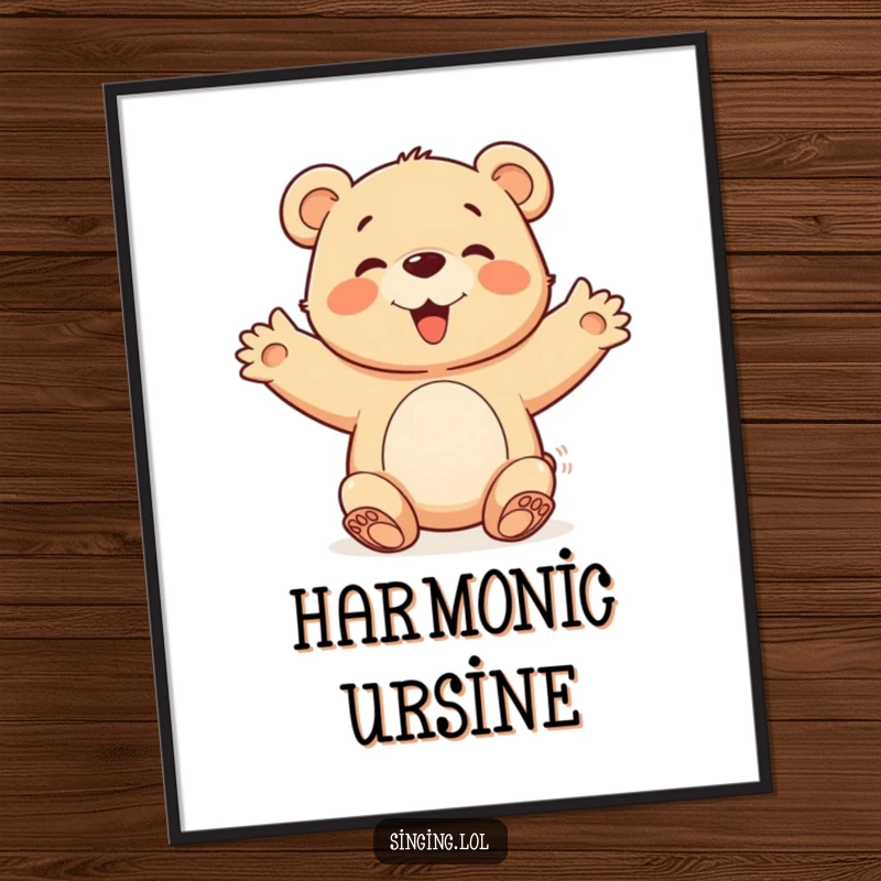 Funny happy bear cub with open arms joining a chorus, available as a printable digital art download for instant cheerful decor.