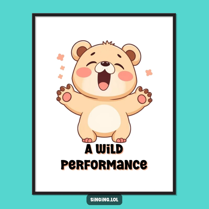 Funny Bear Cub Singer Digital Art - Instant Joyful Decor