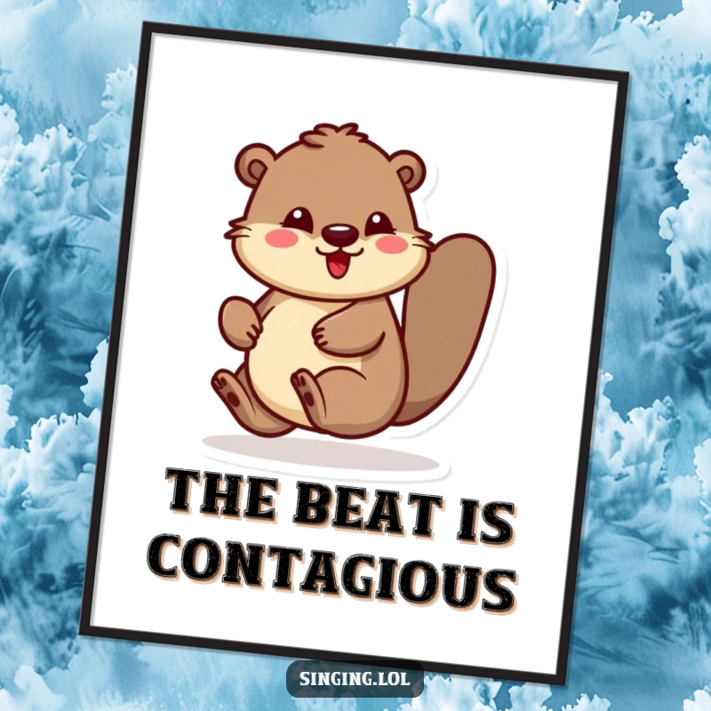 Funny digital art print of a beaver character bouncing and rhythmically tapping its foot, ideal for instant, energetic wall decor.