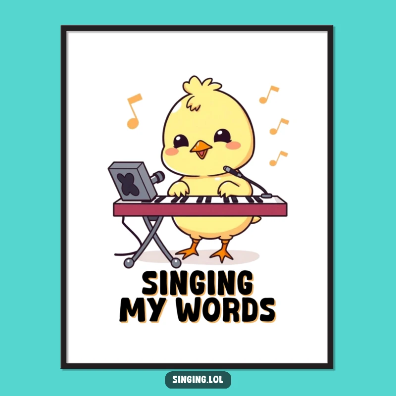 Funny Bouncy Chick Pecking Keyboard Digital Art - Instant Tech Decor, Humorous Gift