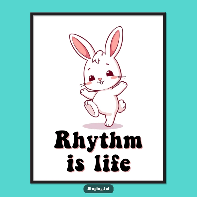 Funny Bunny Tapping Foot Digital Art - Instant Cute Wall Decor, Musical Gift