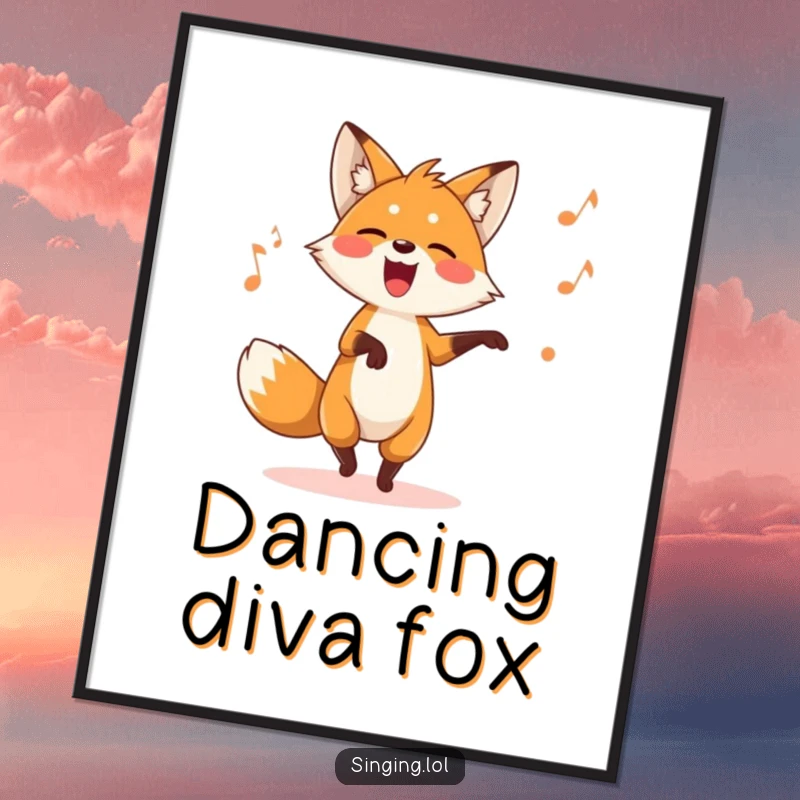 Funny fox digital art of a playful character dancing while singing a silly song, a vibrant and energetic illustration.