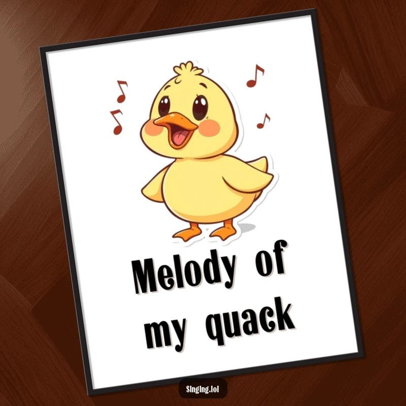 Funny digital art print of a surprised duck character quacking a humorous melody, for instant cheerful and funny decor.