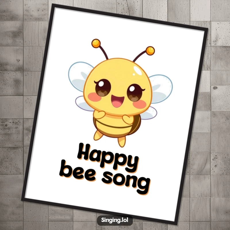 Funny digital art print of a happy bee character buzzing a high note, capturing musical joy and vibrant energy.