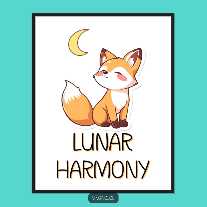Funny Howling Fox Digital Art - Playful Moon Decor, Perfect Instant Funny Gift!