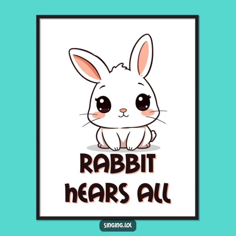 Funny Curious Rabbit Digital Print: Instant Listening Art, Whimsical Funny Gift