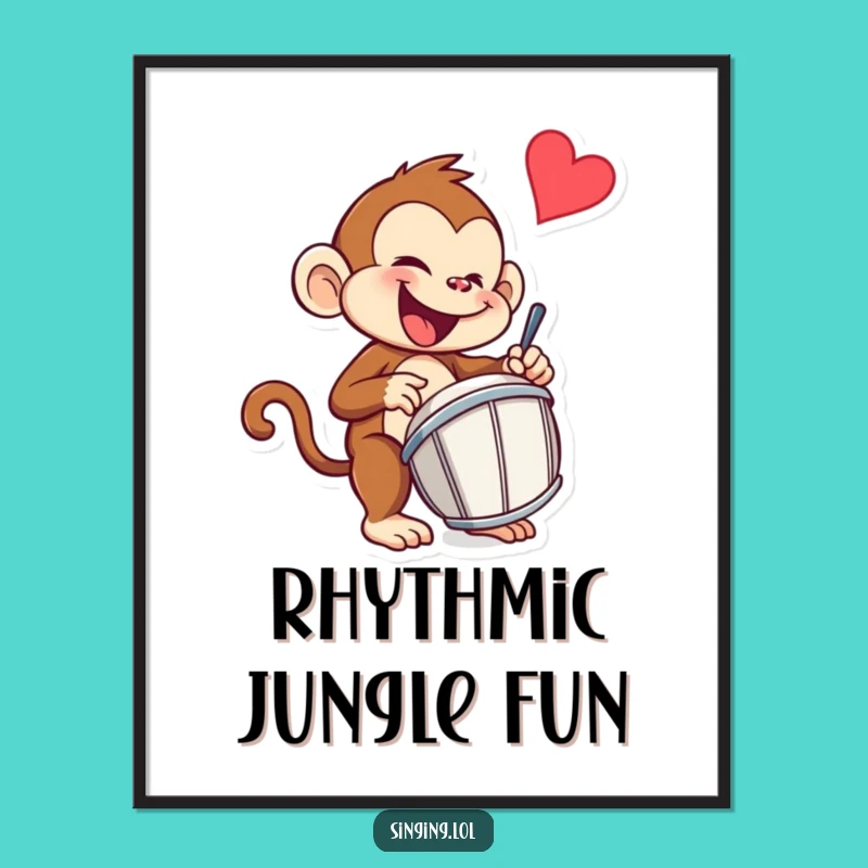 Funny Monkey Drummer Digital Print: Energetic Art for Walls, Fantastic Funny Gift!