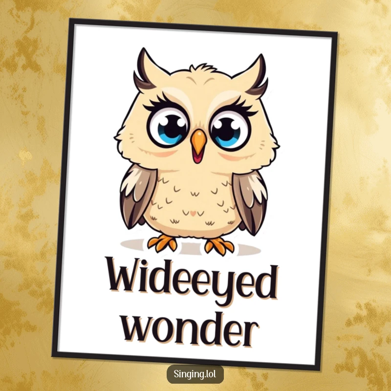 Funny Digital Art Print of a surprised owl character hooting a high note with wide eyes, bringing instant humor and astonishment.