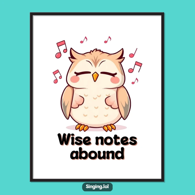 Funny Digital Art Print: Owl Singing Character, vibrant art and a delightful funny gift.