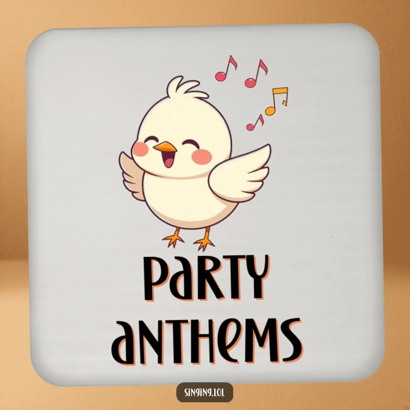 Funny Drink Coasters: A cheerful bird sings with music notes, a humorous set to protect surfaces.