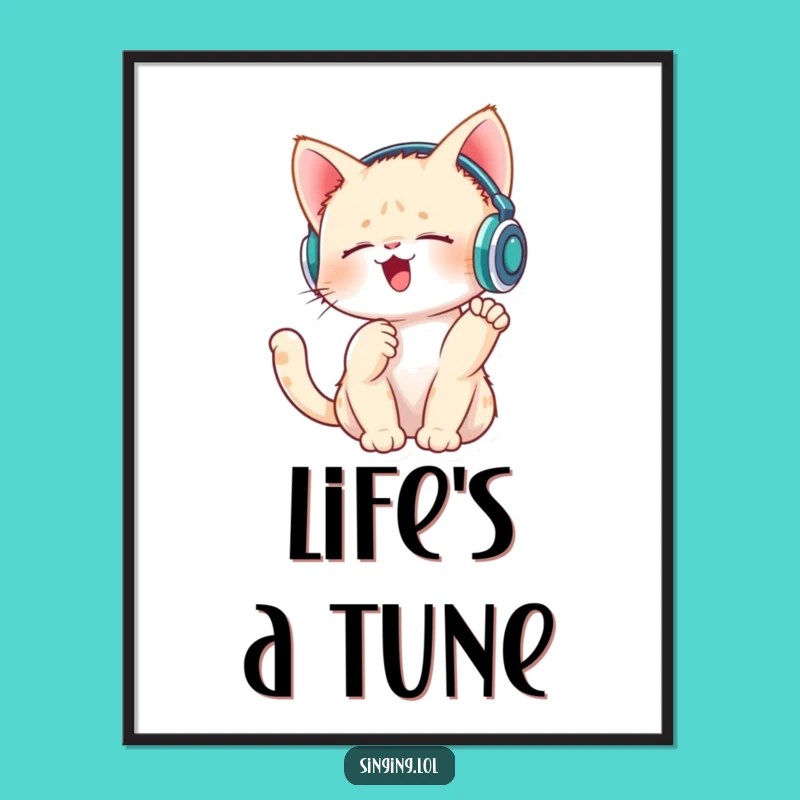 Funny Singing Kitten Poster - Adorable Music Art, Perfect Wall Funny Gift!