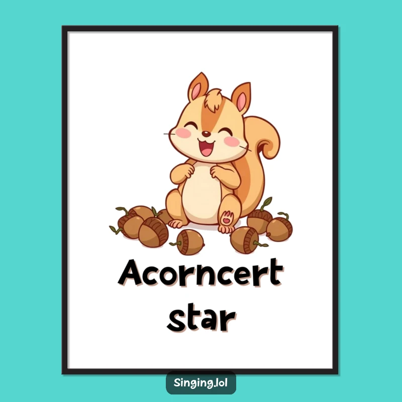 Funny Squirrel Drummer Poster: Vibrant Acorn Musician Art, Unique Funny Gift