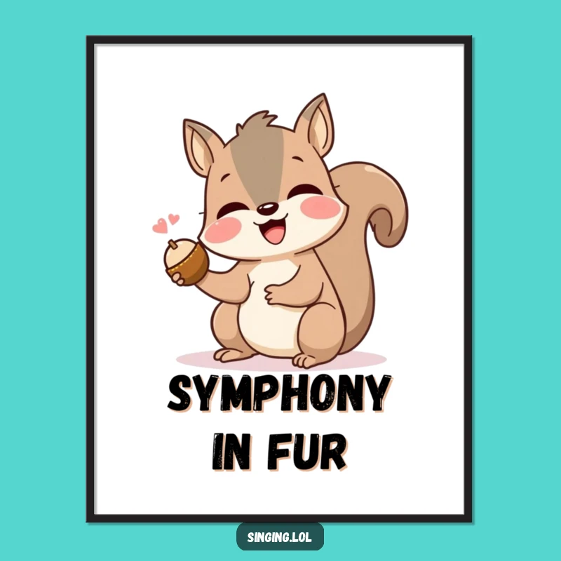 Funny Squirrel Singing Poster: Cheerful Nut Performance Art Print, Gift