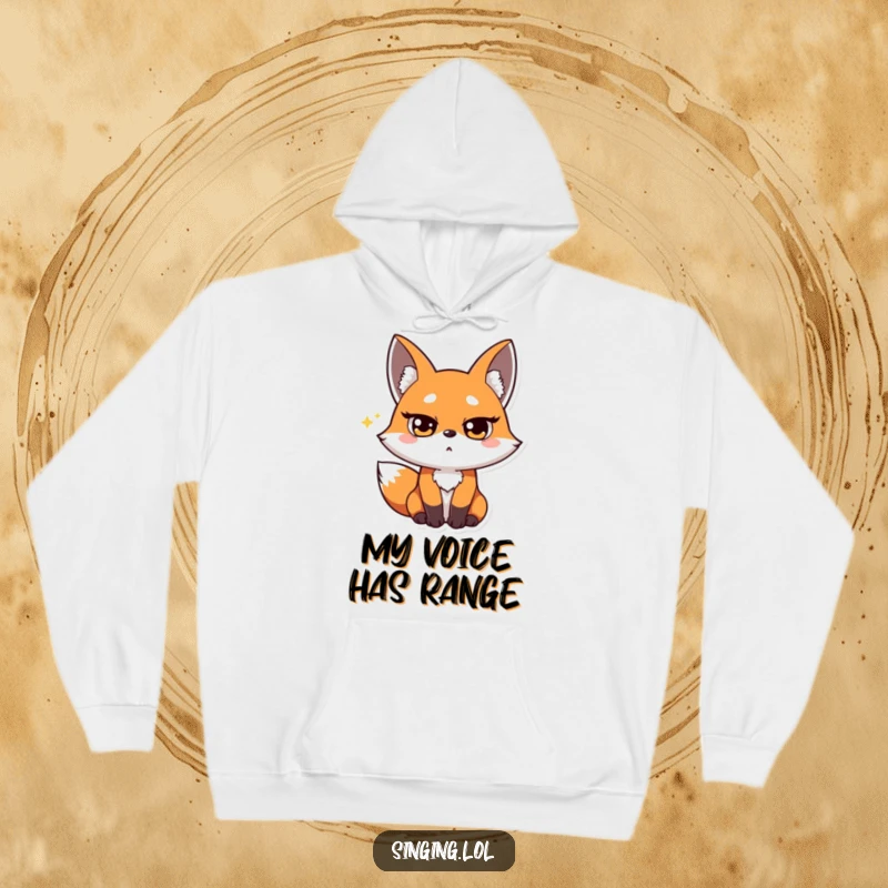 Funny Fox Opera Singer Hoodie: A surprised fox hits a high note with squinted eyes, a warm and humorous design for dramatic flair.