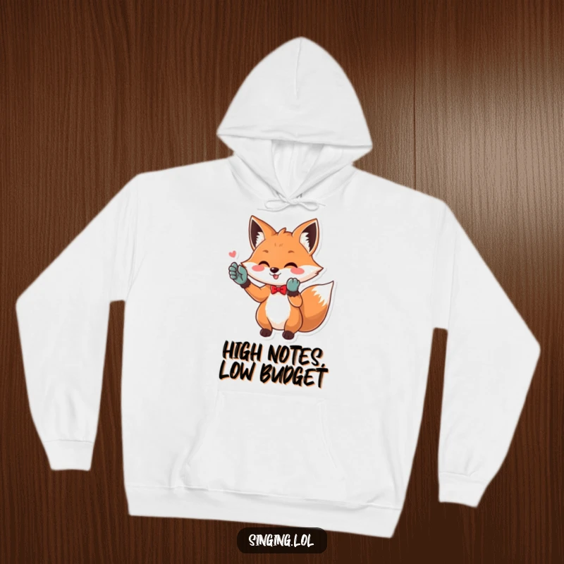 Funny Opera Fox Hoodie: A charming fox in opera gloves singing a high note with theatrical flair. Warm, comfortable, and wonderfully funny.