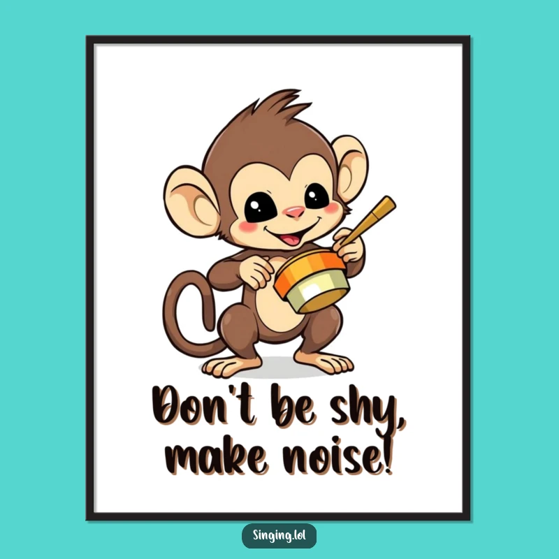 Free Printable Wall Art: Funny Monkey Cymbal Design, Downloadable Humor Art for Home