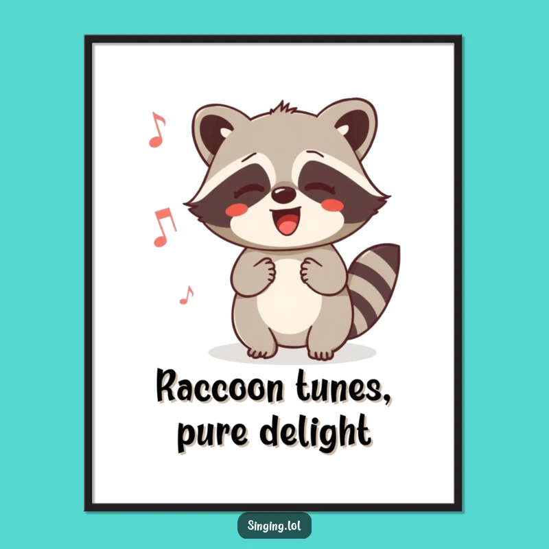 Funny Free Printable Wall Art: Cheerful Humming Raccoon, Downloadable Decor for a Happy Vibe