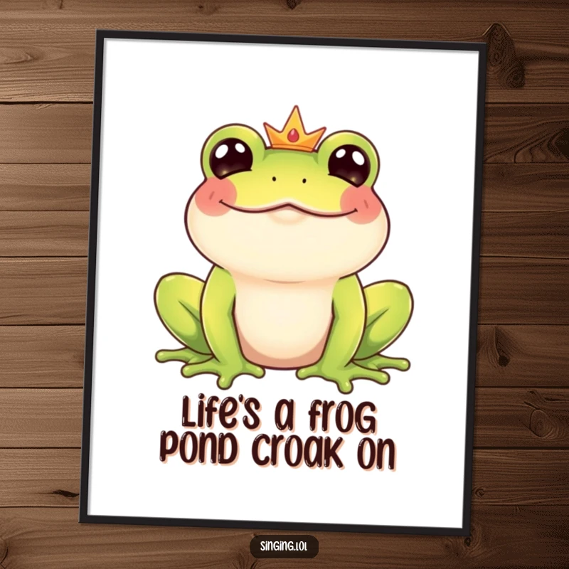 Funny Free Printable Frog Prince Wall Art of a giggling character croaking a happy tune, adding whimsical charm to any room.