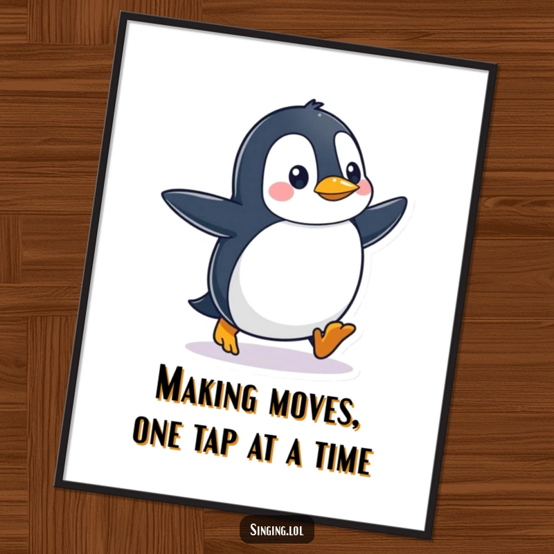 Funny Free Printable Wall Art: A charming penguin taps its feet rhythmically, bringing a quirky, musical vibe to any room.