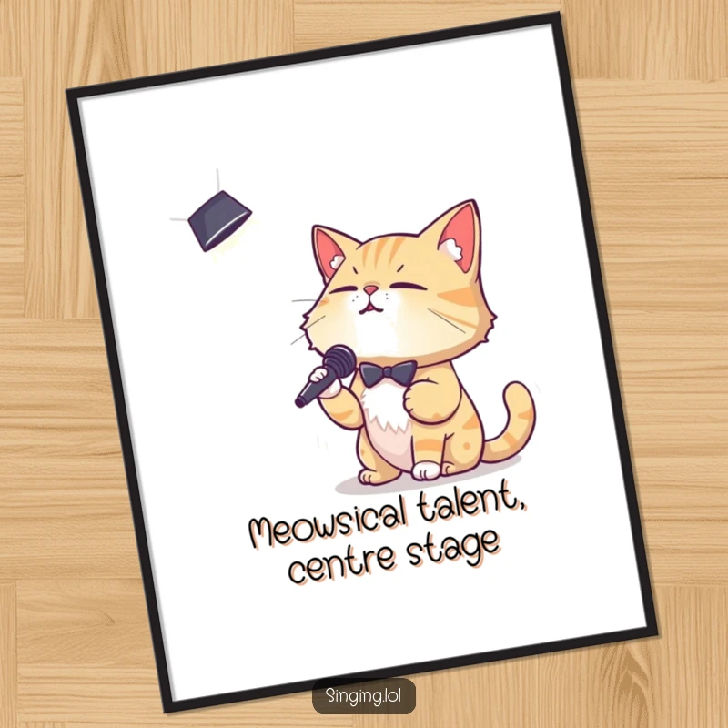 Funny Free Printable Wall Art: Debonair cat crooning into a spotlight, sophisticated and humorous downloadable art, great DIY decor.