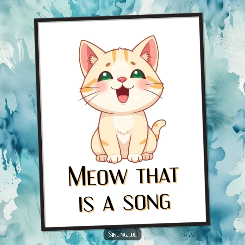 Funny Free Printable Wall Art: A curious cat mid-meow, hitting a surprising high, playful pitch, unique decor.