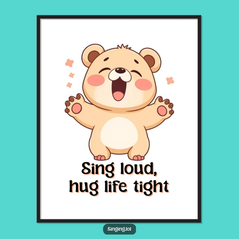 Funny Free Printable Wall Art: Giggling Bear Singing Decor