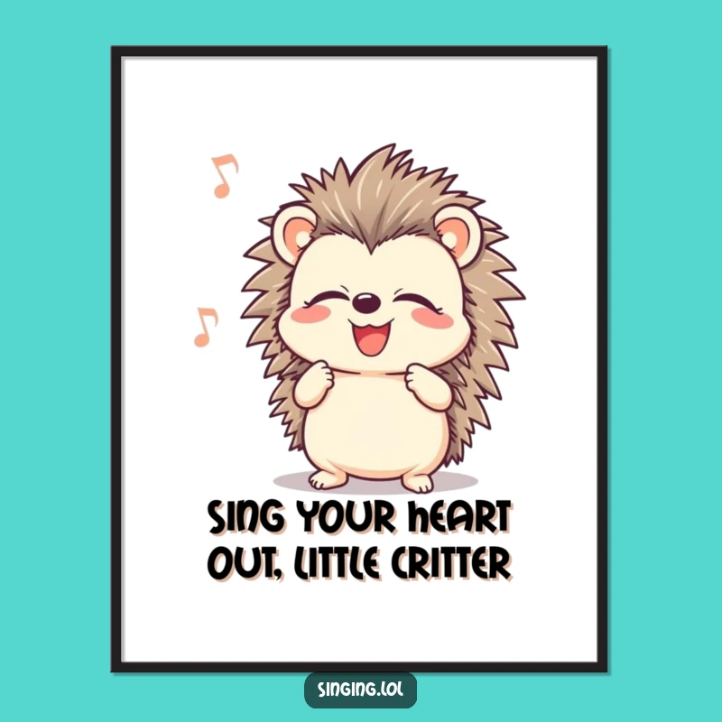 Funny Free Printable Wall Art: Singing Hedgehog, Musical Downloadable Decor