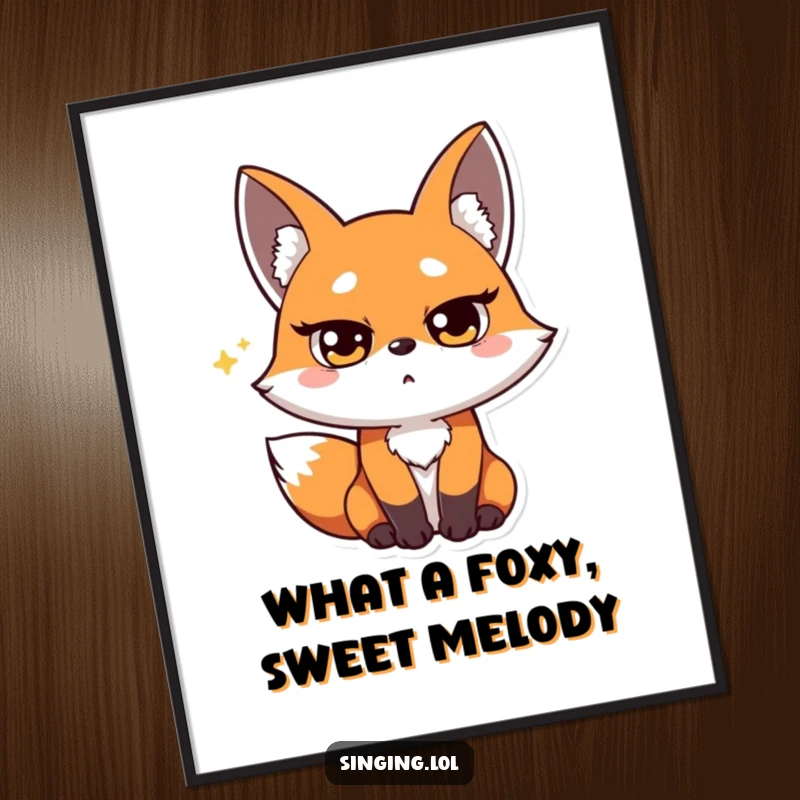 Funny free printable wall art depicting a surprised fox character hitting a high musical note with its eyes squinted, full of dramatic flair.