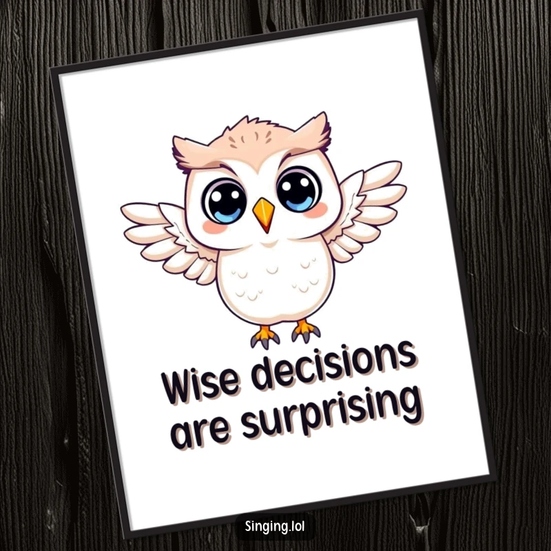 Funny Free Printable Wall Art of a surprised owl character with its wings dramatically outstretched, perfect for decor.