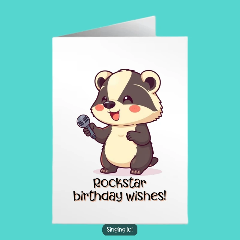 Free Printable Birthday Card: Giggling Badger Microphone Funny Downloadable Gift for Stars