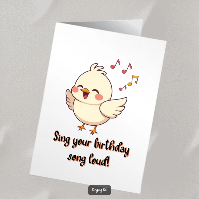 Funny Free Printable Birthday Card: A cheerful bird sings vibrantly with musical notes flying around, a delightful DIY gift.