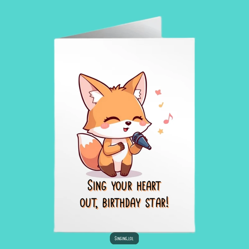 Free Printable Birthday Card: Singing Fox Microphone Fun - Funny Downloadable Gift