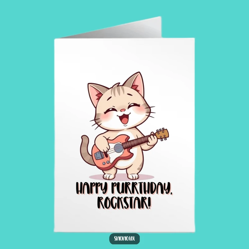Free Printable Cat Guitar Birthday Card - Funny Music Downloadable Gift for Cat Lovers