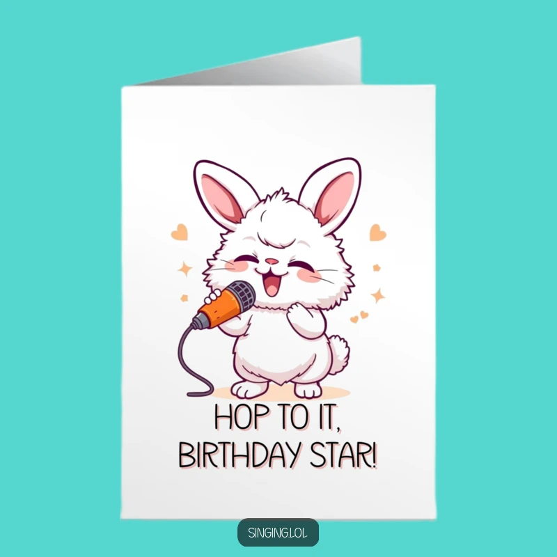 Free Printable Funny Birthday Card: Bunny Carrot Mic Singing Humor