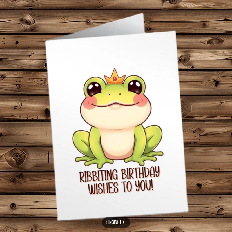 Funny Free Printable Frog Prince Birthday Card with a giggling character croaking a happy tune, spreading joy and laughter.