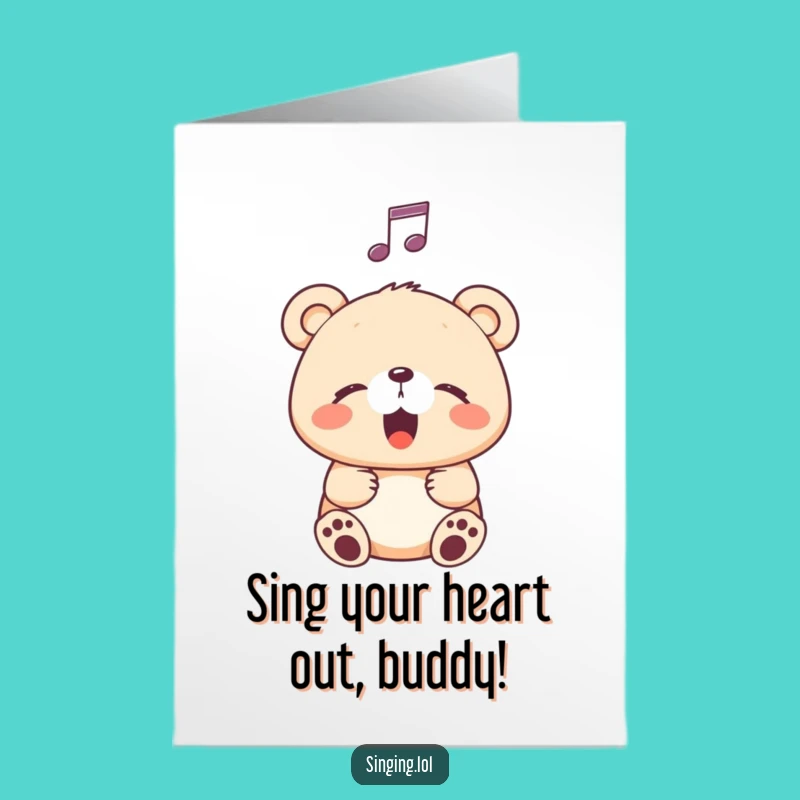Free Printable Birthday Card: Singing Bear Cub for a Melodious and Joyful Celebration